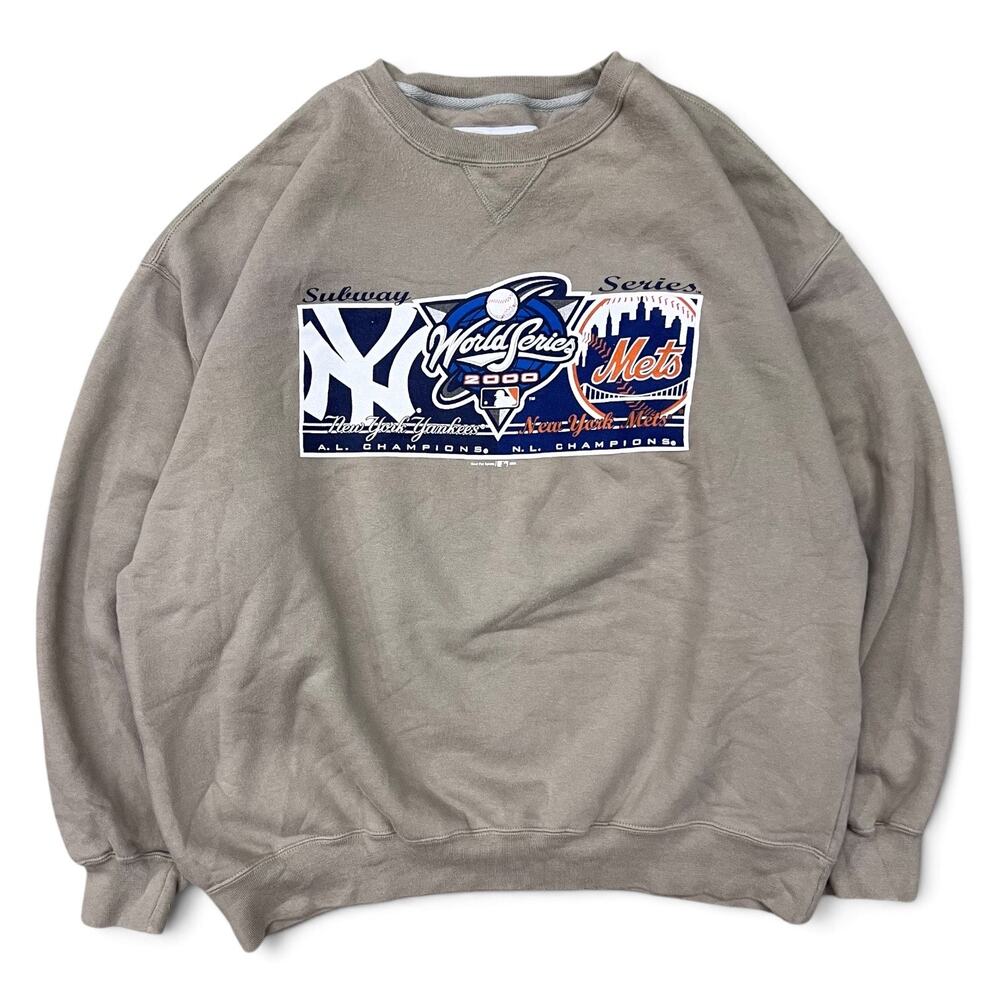 Vintage NY Yankees Mets World Series Subway MLB Baseball Sweatshirt 2000 Beige